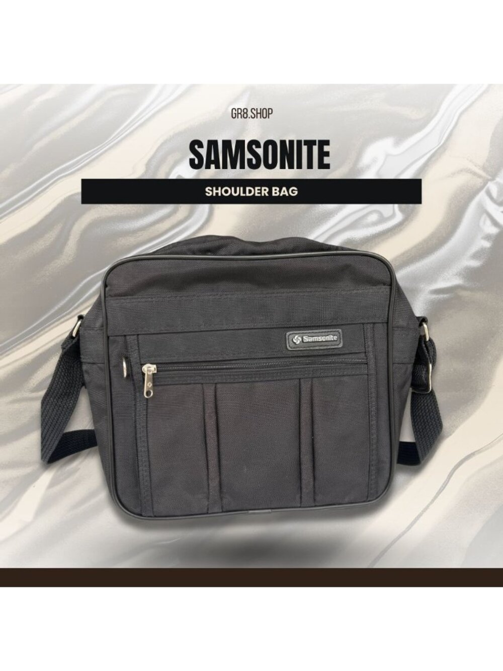 Samsonite Black Shoulder Bag With Adjustable Strap & Multiple Zipper Pockets